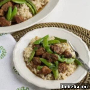 Slow Cooker Five Spice Pork with Sugar Snap Peas ready to be served