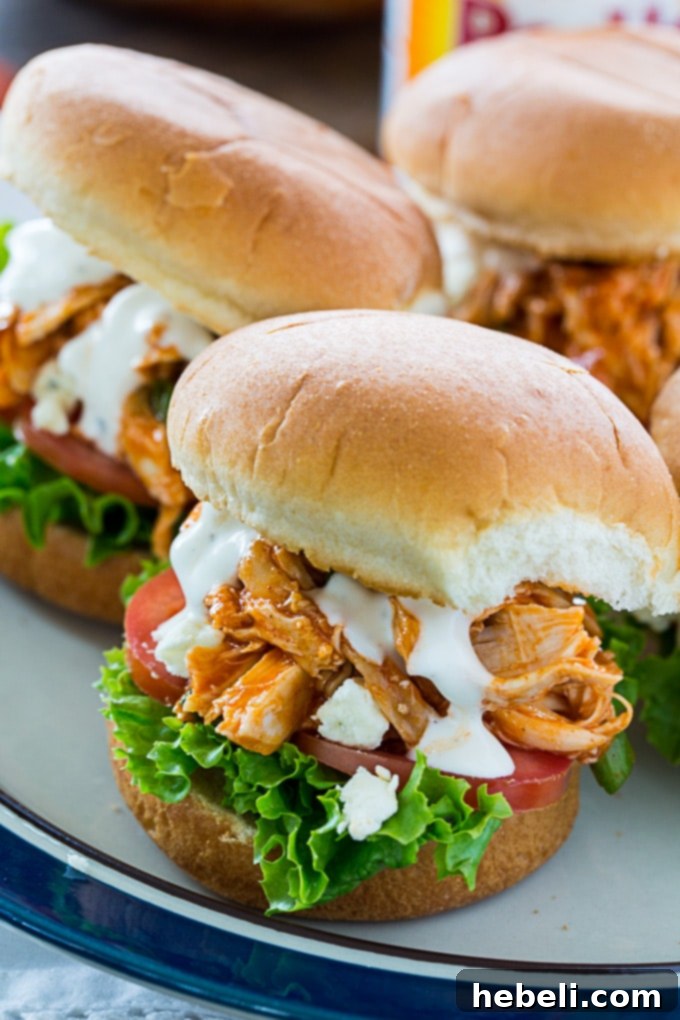 Mini Buffalo Chicken Sandwiches 3 Quick Buffalo Chicken Sliders made with succulent rotisserie chicken, a healthier alternative to fried versions.
