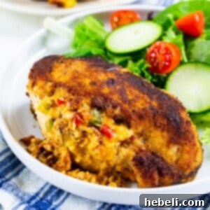 Pimento Cheese Stuffed Chicken on a plate, ready to serve.