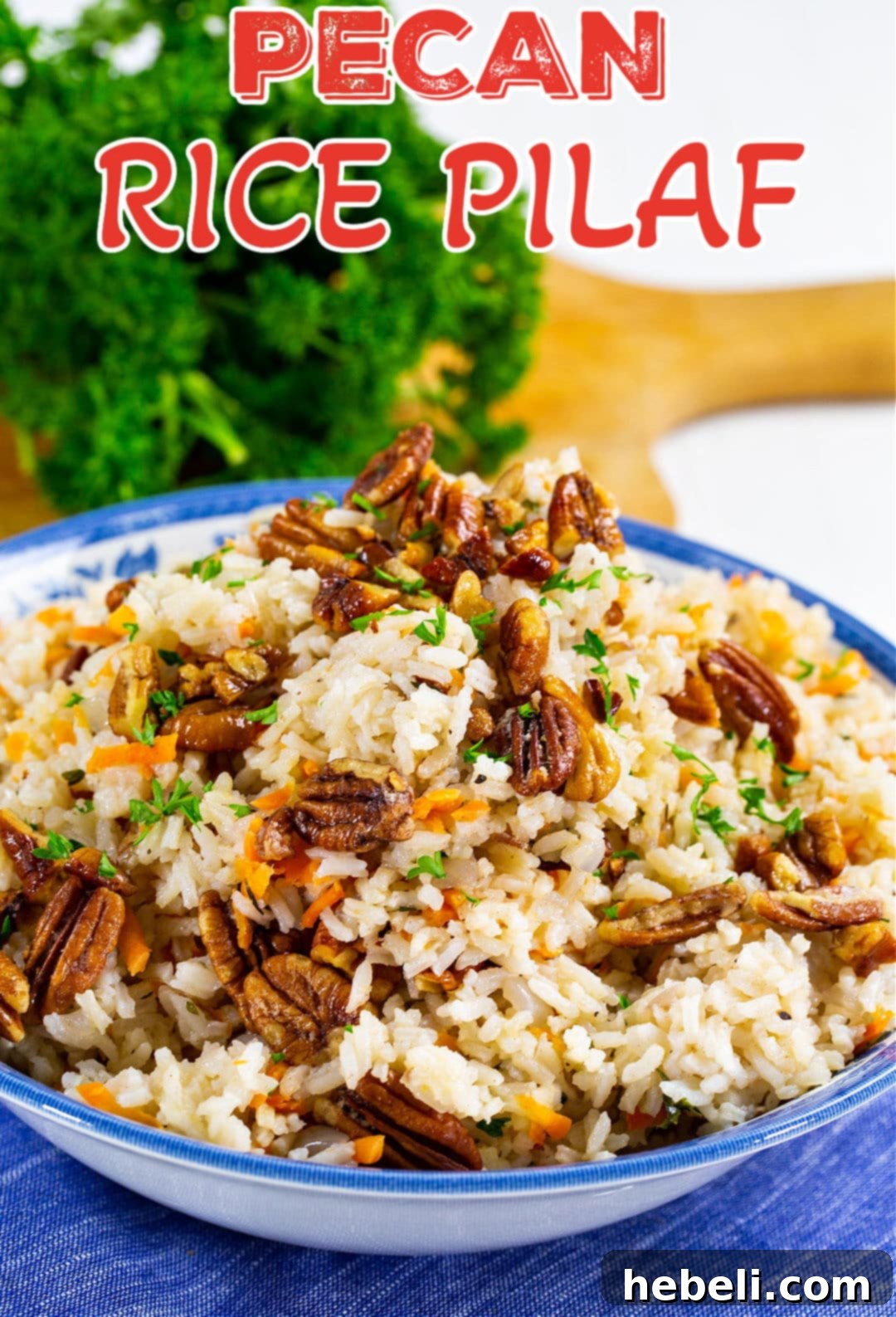 Pecan Rice Pilaf 4 Pecan Rice Pilaf in a serving bowl, garnished with fresh herbs.