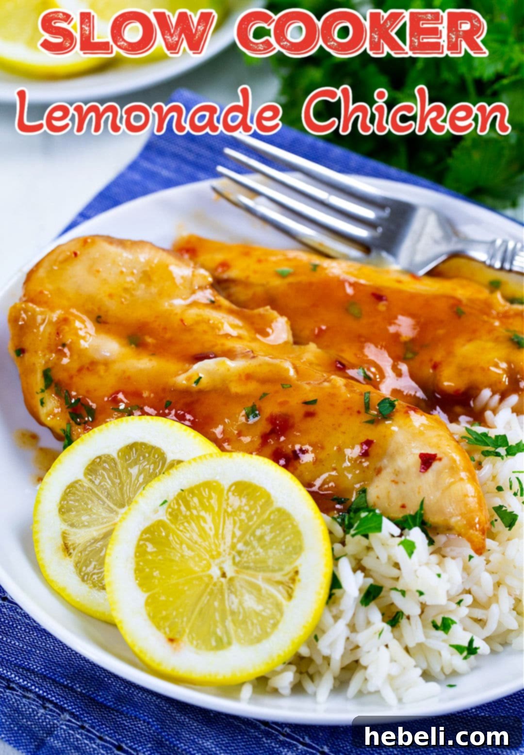 Zesty Slow Cooker Lemonade Chicken 5 Lemonade chicken served over rice.