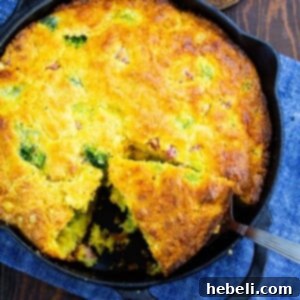 Top-down view of Broccoli and Ham Jiffy Cornbread