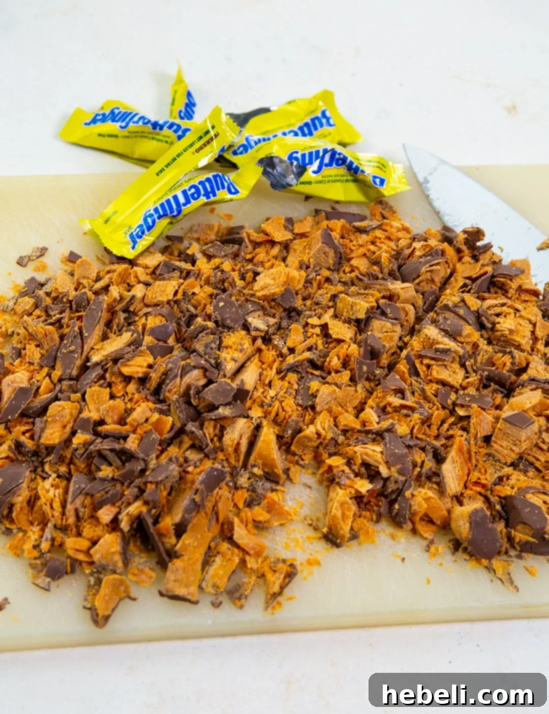 Chopped butterfinger candies.