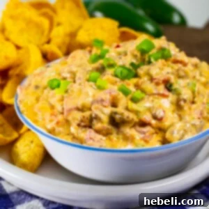 Close-up of a serving of Sausage Pimento Cheese Dip.