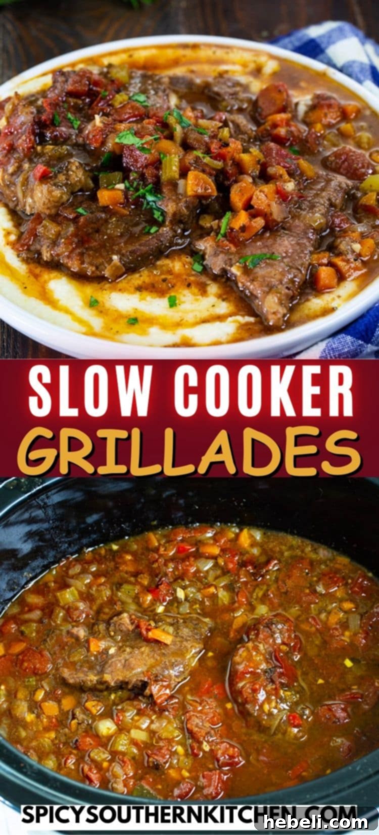 Fork Tender Slow Cooker Grillades 5 Slow Cooker Grillades dished up on a plate with fresh parsley garnish.