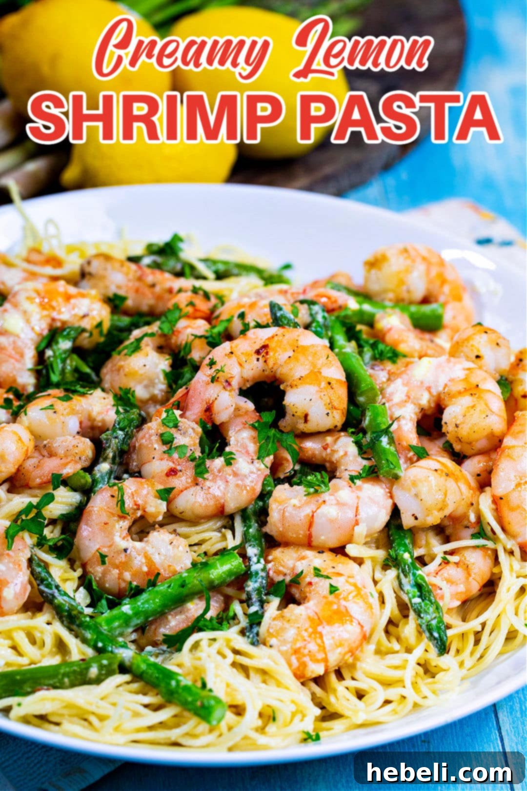 Zesty Lemon Shrimp Pasta 5 Creamy Lemon Shrimp Pasta in serving bowl.