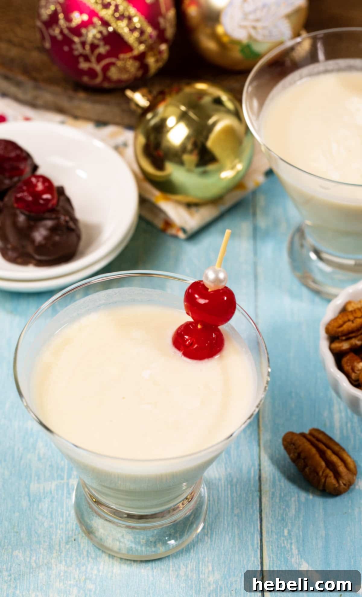 A close-up of a Bourbon Ball Cocktail in a clear glass, highlighting its rich, creamy texture and inviting appeal.