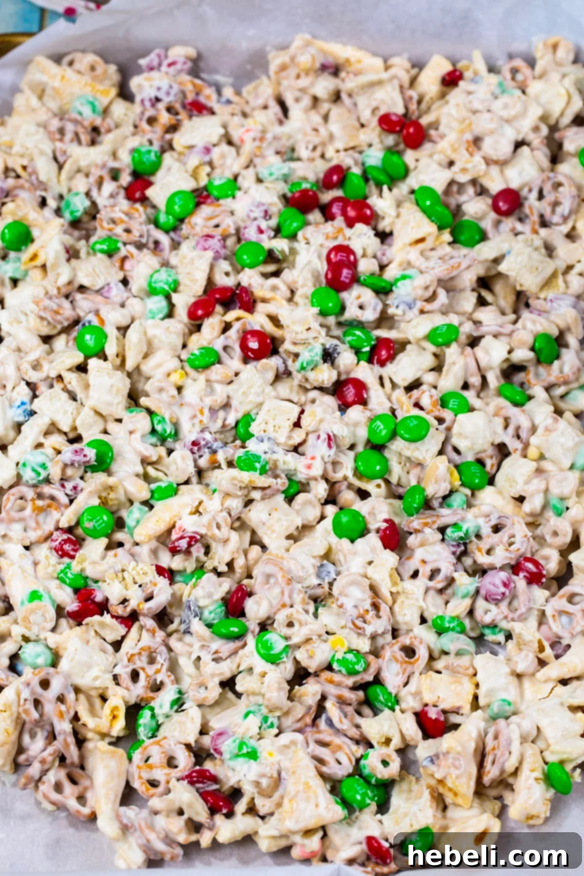 Reindeer Crunch spread thinly on a parchment-lined baking sheet to set.
