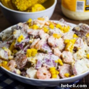 A perfectly portioned serving of Frogmore Potato Salad, ready to be enjoyed.