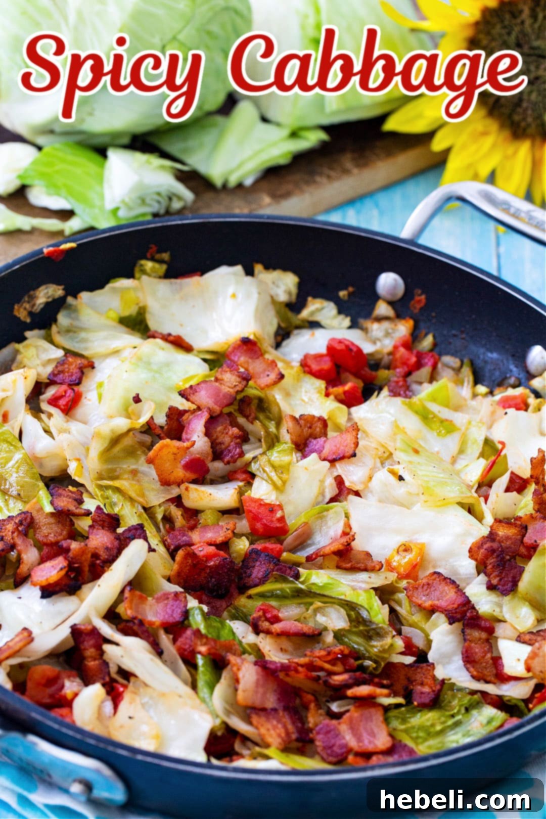 Fresh cabbage simmering in a skillet.