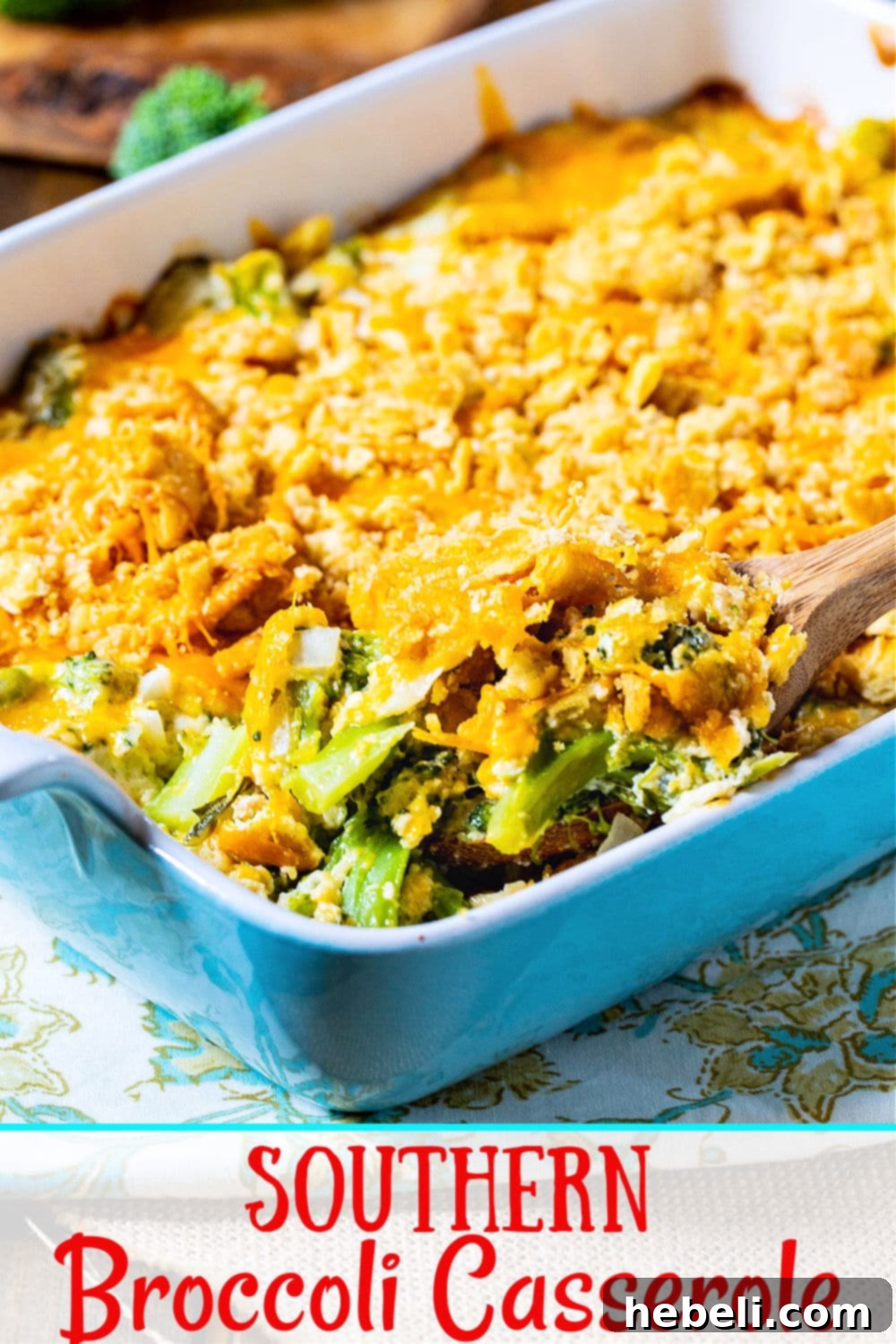 Another view of the Southern Broccoli Casserole, perfectly baked with a golden, crispy topping.