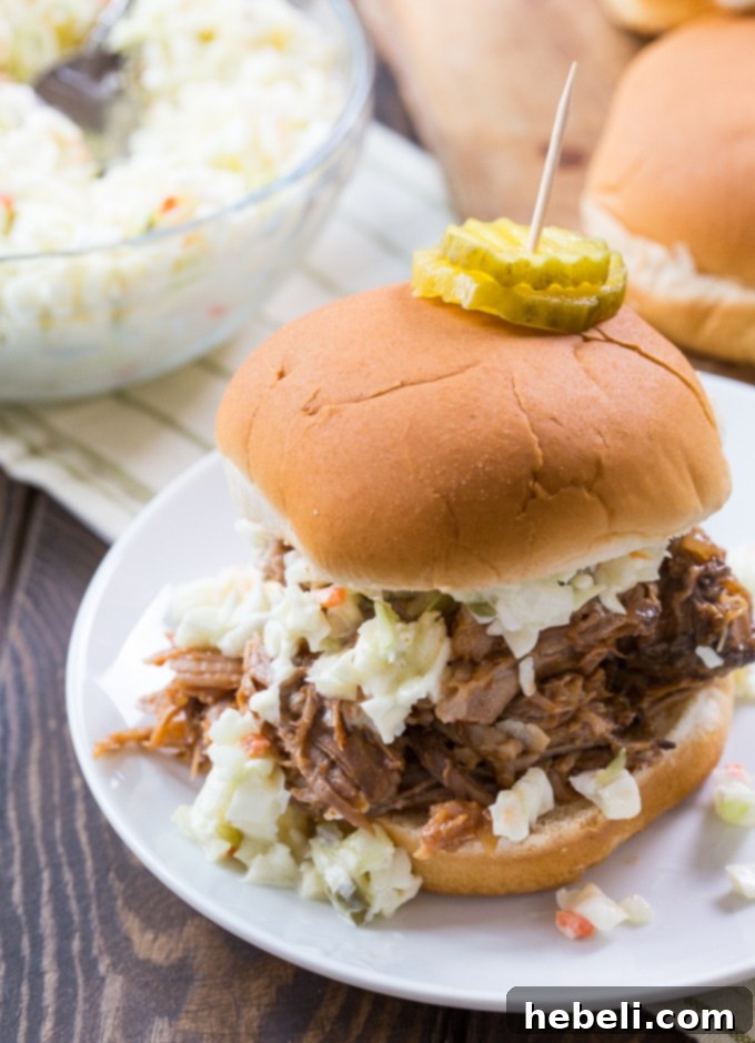 A serving of Slow Cooker Carolina-Style Pulled Pork, ready to be sauced.