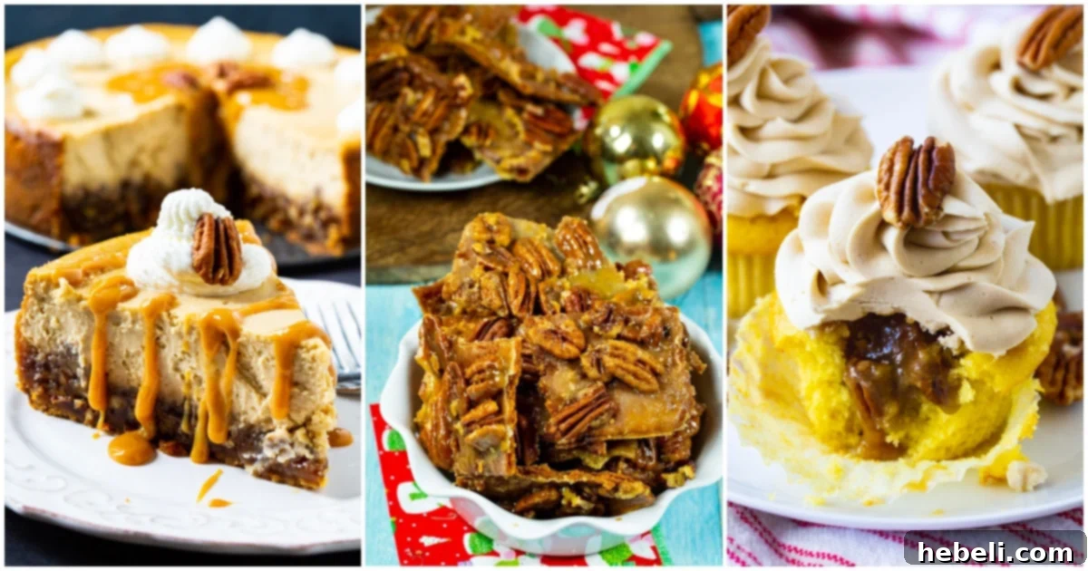 The Pecan Pie Universe 2 A tantalizing trio of pecan pie desserts, showcasing diverse variations of the classic Southern treat.