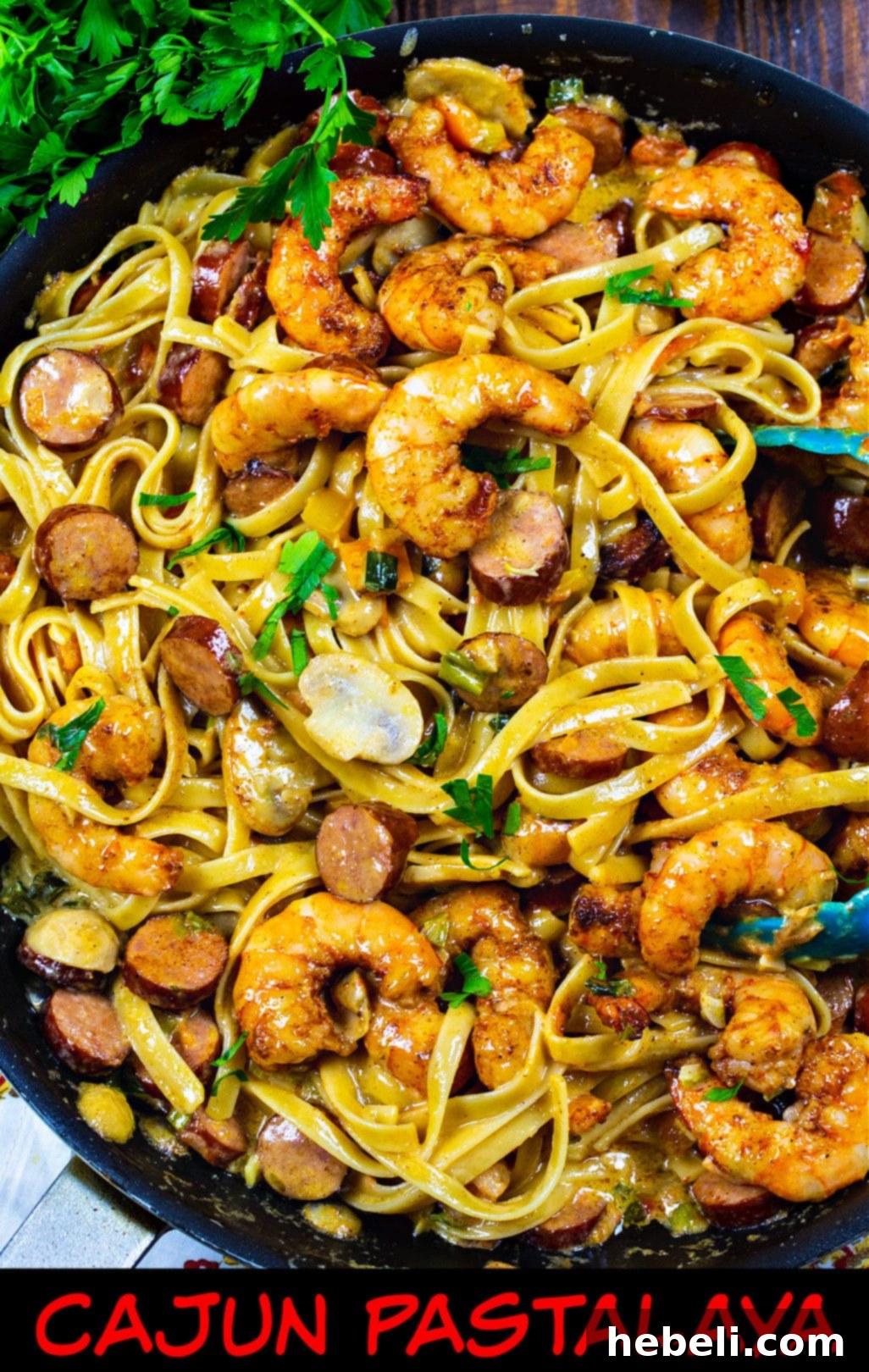 Spicy Cajun Pastalaya 4 Finished Cajun Pastalaya dish in a large skillet, ready to be served.