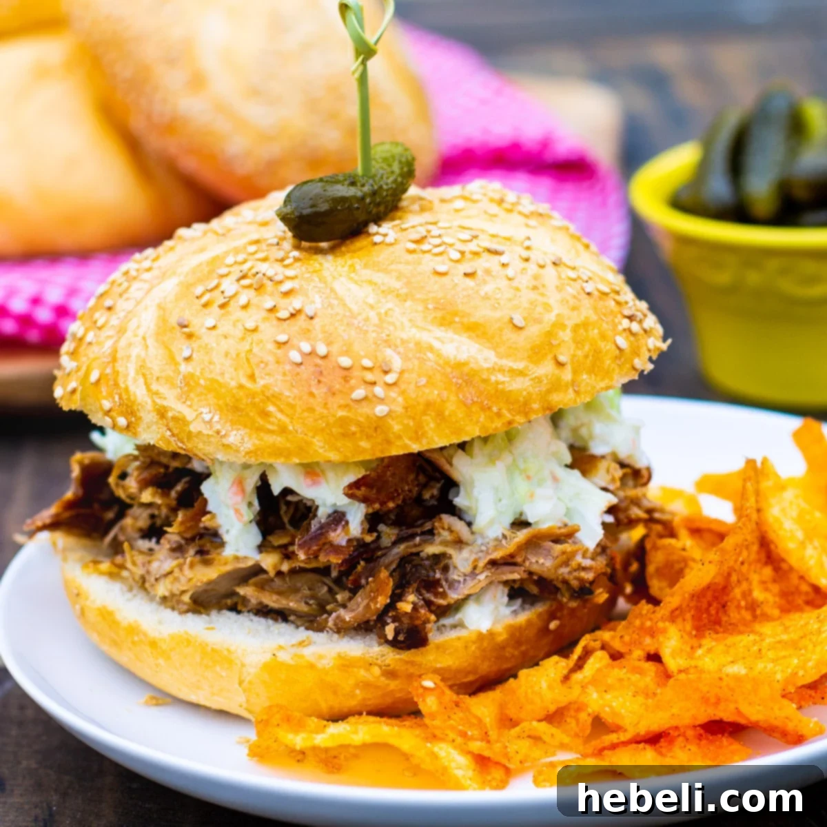 Slow Cooker 3-Ingredient Pork 2 Delicious 3-Ingredient Slow Cooker Pulled Pork ready to be served