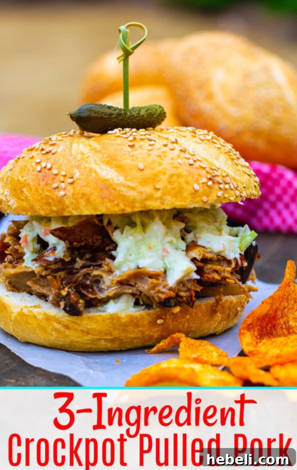Slow Cooker 3-Ingredient Pork 4 Close-up of shredded 3-Ingredient Crock Pot Pulled Pork with barbecue sauce