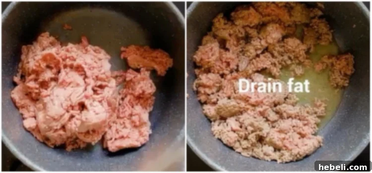 Cooking the ground beef for spaghetti sauce