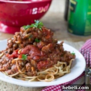 Southern Spaghetti Sauce in a bowl with pasta