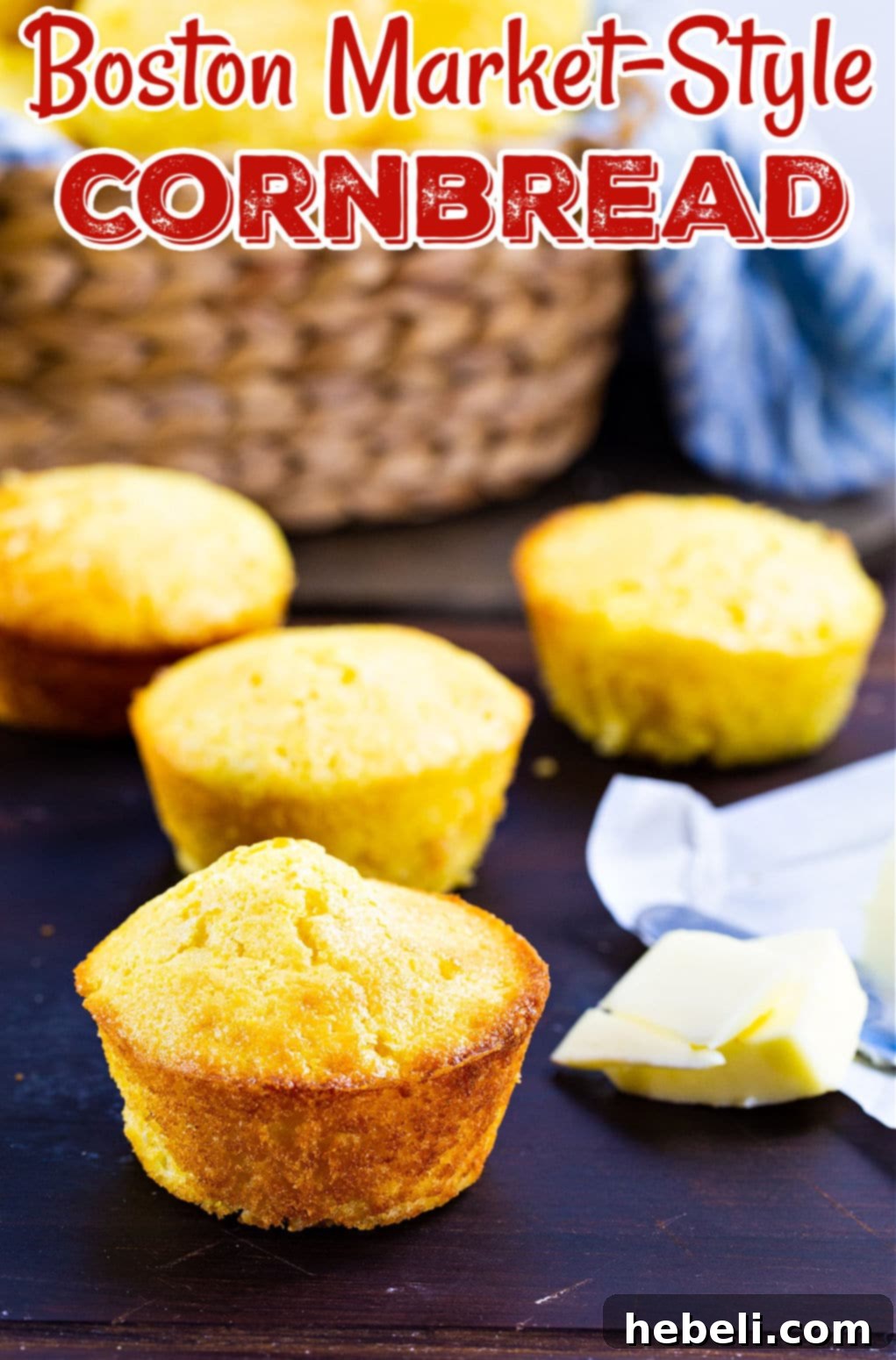 Golden Boston Market Sweet Cornbread 4 Close-up of golden brown Boston Market Style Cornbread muffins on a wooden board, highlighting their tender texture.
