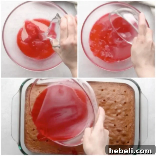 Strawberry Jell-O being mixed in a bowl