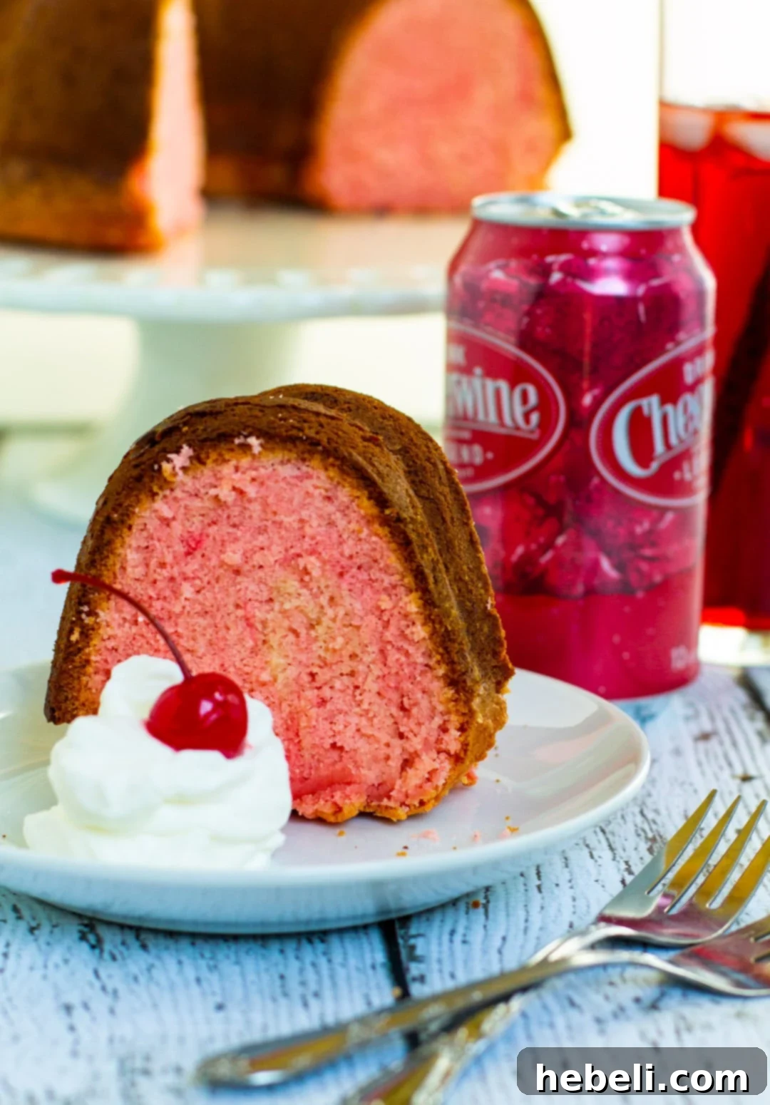 A perfectly baked Cheerwine Bundt Cake, showcasing its beautiful form and tempting color.
