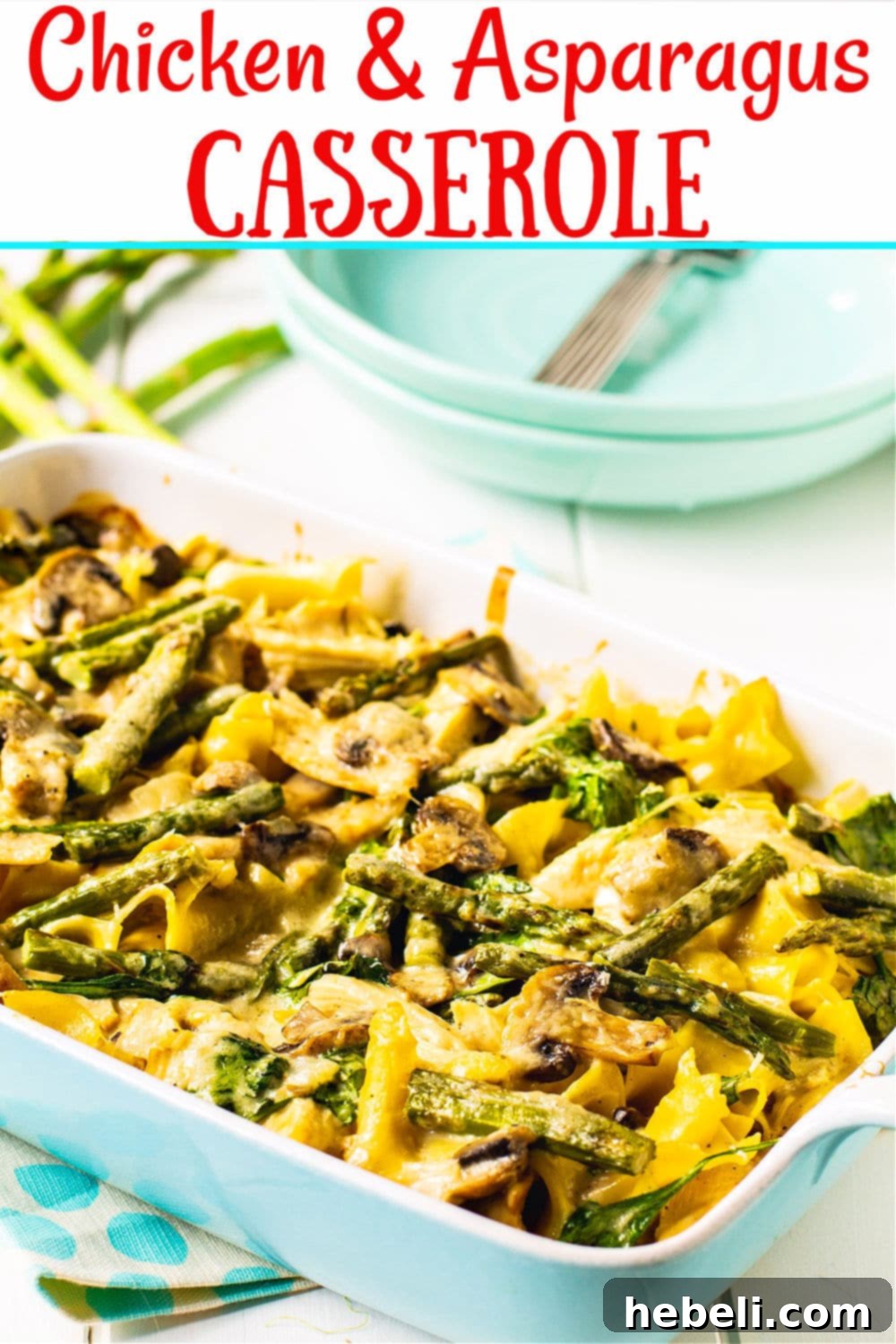 Hearty Chicken and Asparagus Bake 8 Close-up of the fully baked Creamy Chicken and Asparagus Casserole, with a golden-brown top, fresh out of the oven.