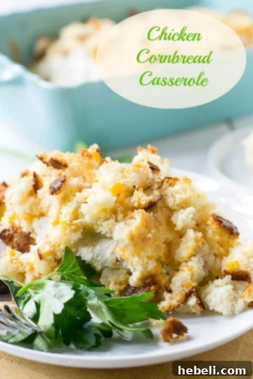 A freshly baked Chicken Cornbread Casserole, garnished and ready to serve