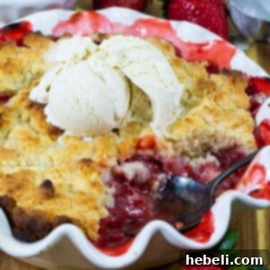 Prepared Strawberry Cobbler in a baking dish