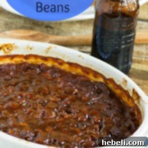 Root Beer Baked Beans in a serving bowl, ready to be enjoyed.