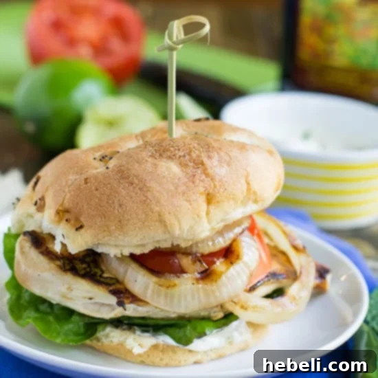 Fresh Mojito Chicken Sandwiches 2 Delicious Mojito Chicken Sandwiches arranged on a platter, ready to serve.