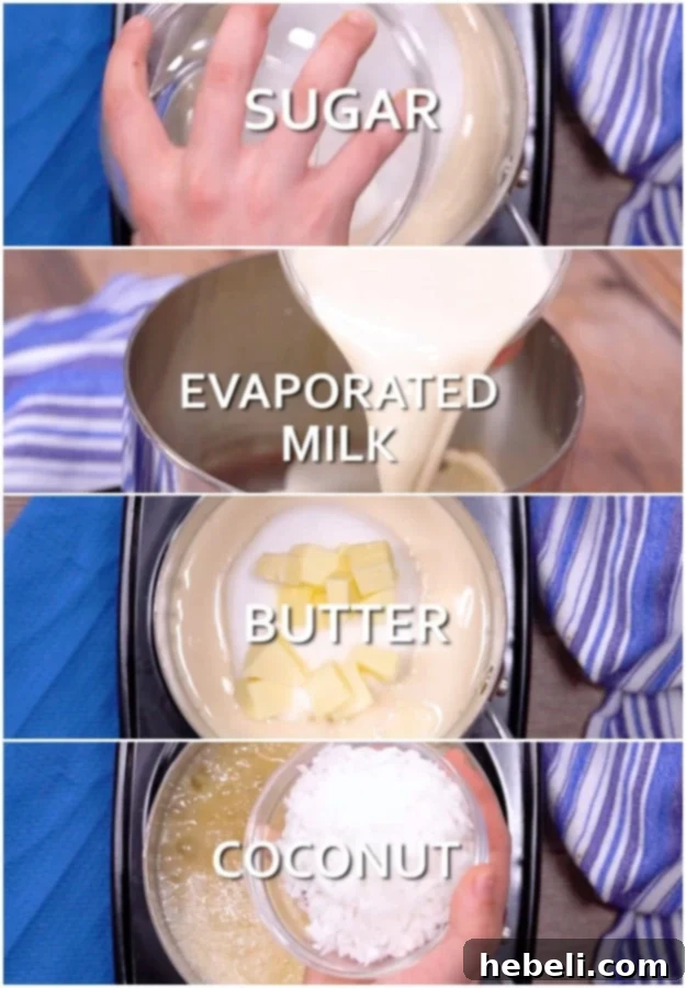 Ingredients for the sweet coconut icing simmering in a saucepan.