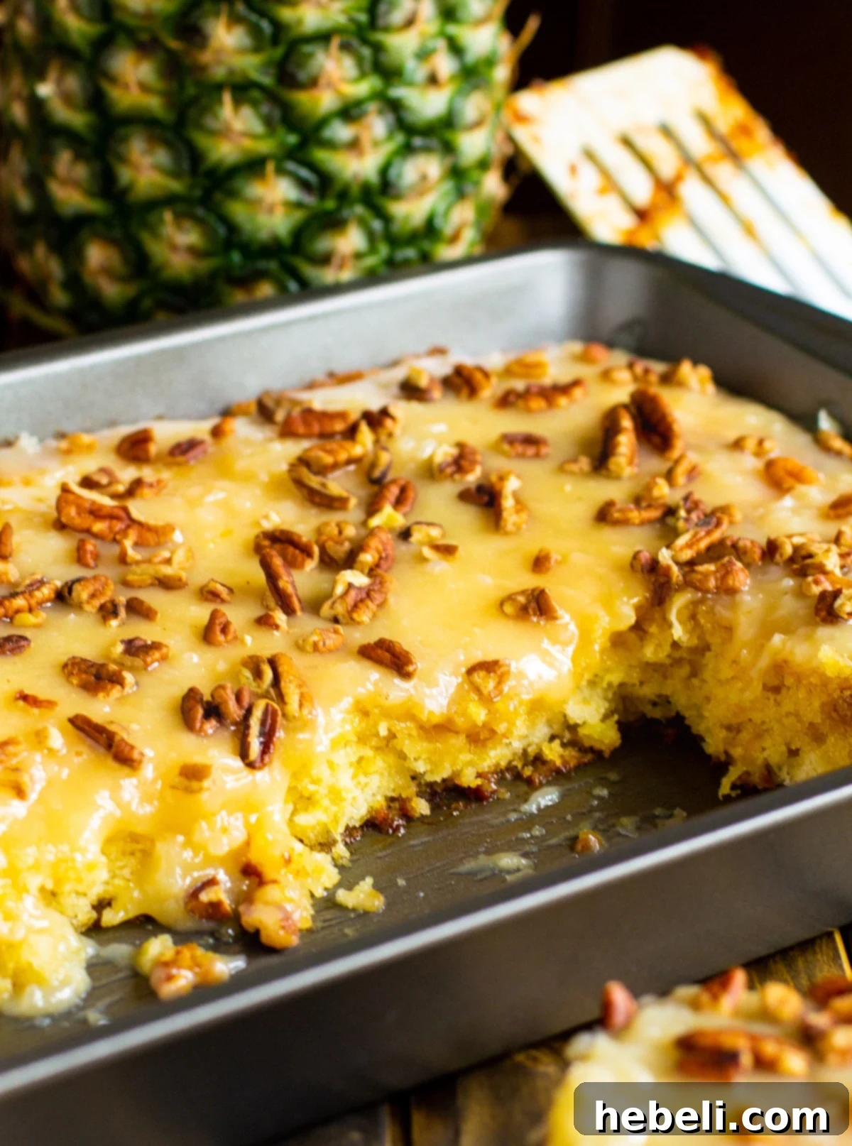 Full Pineapple Sheet Cake in a 9x13-inch baking pan, ready to be served.