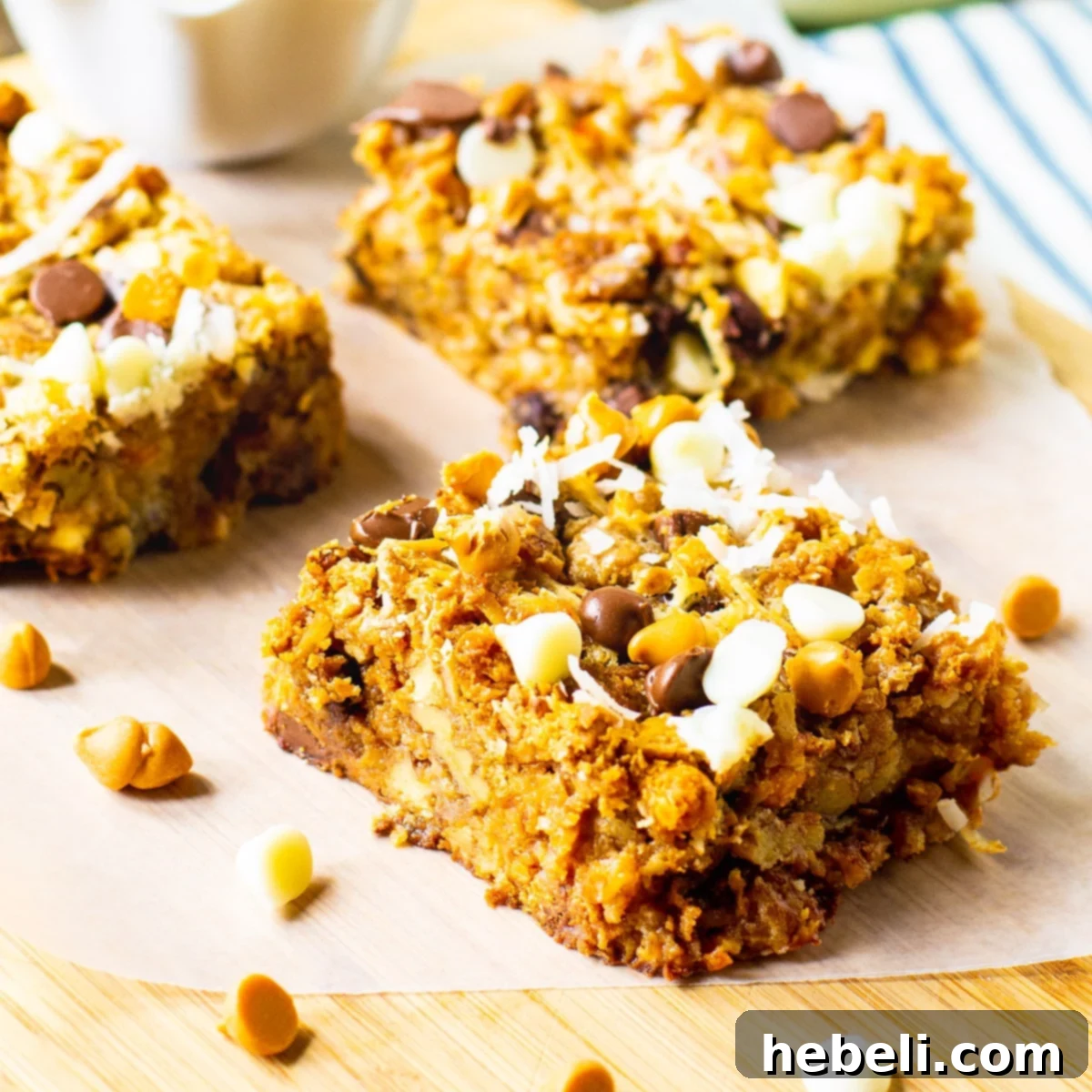 Hello Dolly Bars cut into squares, showcasing their delicious layers and gooey texture.