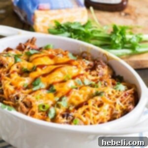 The finished BBQ Spaghetti Casserole, a delightful family meal