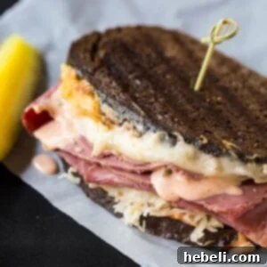 Spicy Reubens, a close-up of the finished sandwich