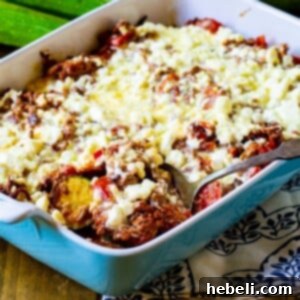 Zucchini Moussaka in a casserole dish.
