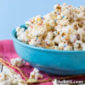 Delicious Cake Batter Popcorn in a serving bowl