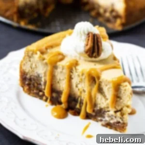A whole Pecan Pie Cheesecake, freshly baked and ready for serving.