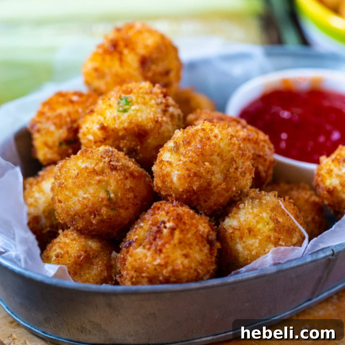 Crispy Fried Grits in metal serving tray.