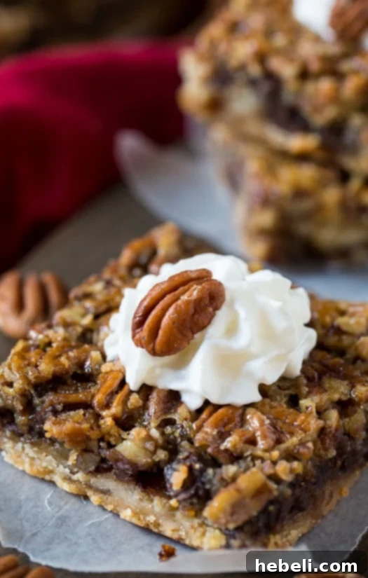 Chocolate Chip Pecan Pie Bars - all the flavor of a pecan pie in easy to eat bar form, a crowd-pleasing dessert