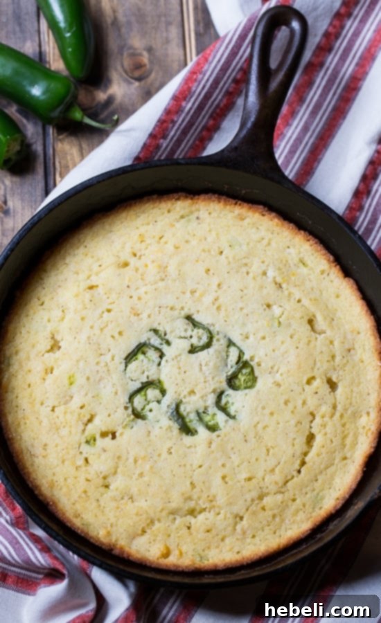 Closeup of Super Moist Jalapeno Cornbread showing its tender, moist texture