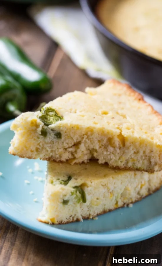 Another view of the moist jalapeno cornbread, freshly baked and golden