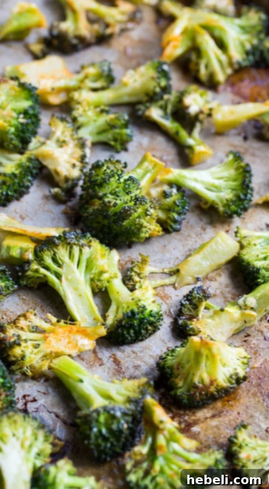 Closeup of spicy roasted broccoli, perfectly charred