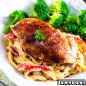 Blackened Chicken Fettuccine, beautifully plated and ready to enjoy.