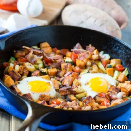 Hearty Sweet Potato Breakfast Hash 2 Sweet Potato Hash with Eggs and Bacon - A hearty, nutritious breakfast or brunch