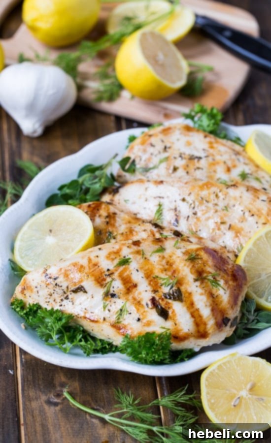 Zesty Mediterranean Grilled Chicken 5 Perfectly grilled Greek chicken, sliced and ready to be served with lemon wedges