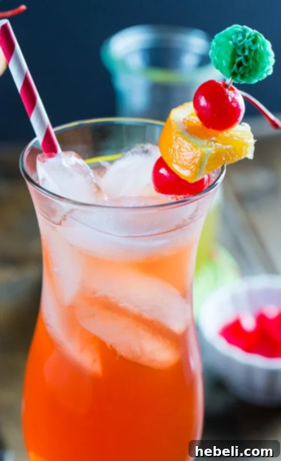 Classic Passion Fruit Hurricane served in a tall glass with garnishes