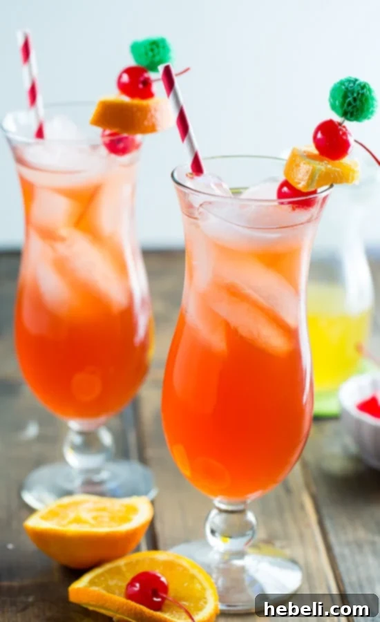 Ingredients for making a Passion Fruit Hurricane: juice, rum, grenadine, lime