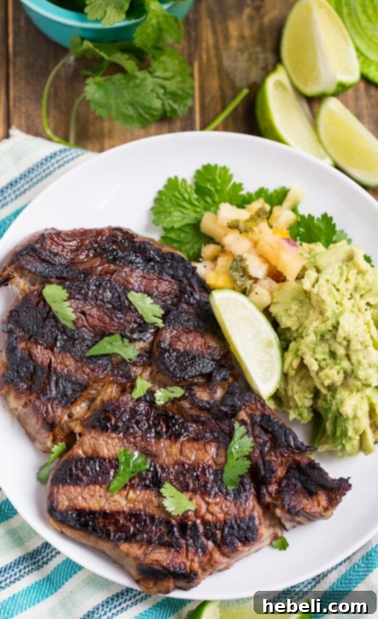 Grilled Margarita Steak served hot, showcasing perfect sear marks and glistening juices, ready to be enjoyed.