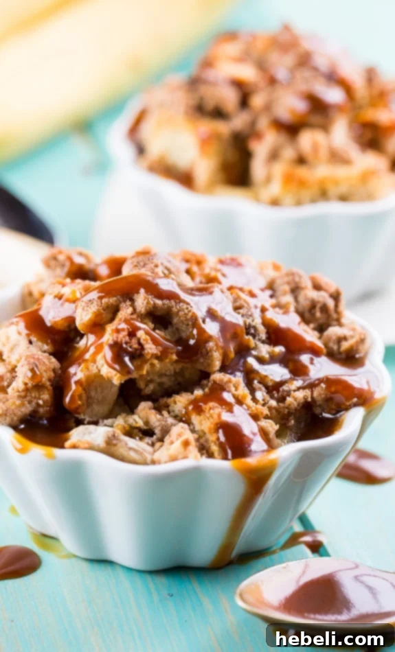 Peanut Butter and Banana Bread Pudding with Dark Caramel Sauce